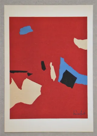 石版画 De Stael - Composition sur fond rouge