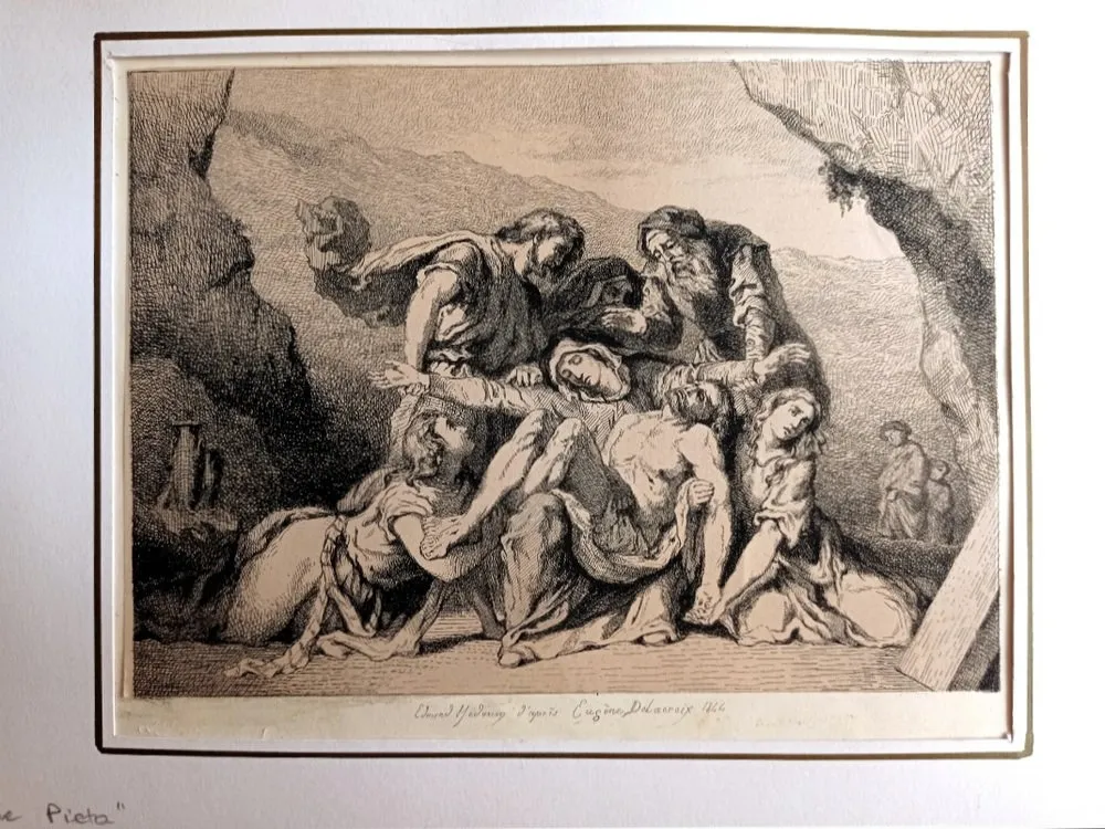 版画 Delacroix - La Pietà, 1844- Pierre Edmond Alexandre Hédouin, Gravure, epreuve d'artiste, 1844