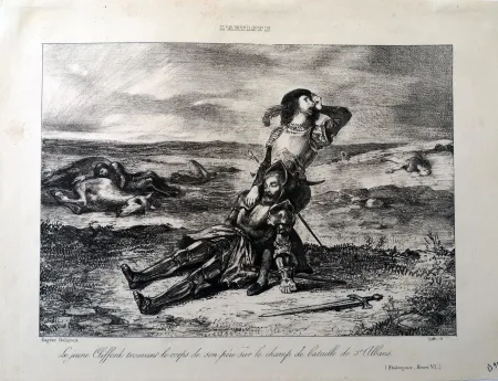 石版画 Delacroix - Le jeune Clifford trouvant le corps de son père sur le champ de bataille de St.Albans
