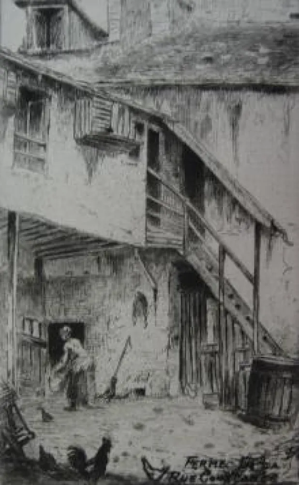 版画 Delatre - La ferme de la rue Constance