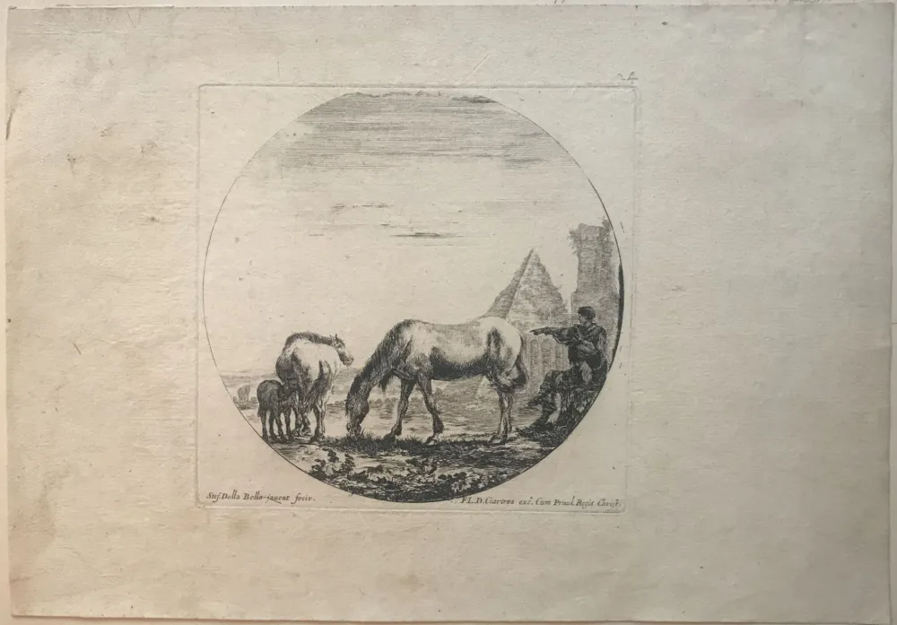 干刻版画 Della Bella - Country side sene with horses