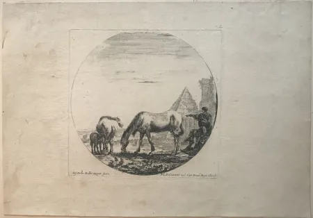干刻版画 Della Bella - Country side sene with horses