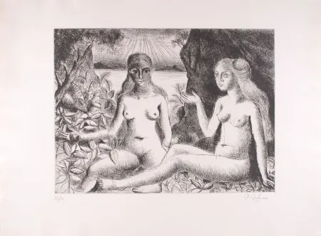 蚀刻版画 Delvaux - La Dispute