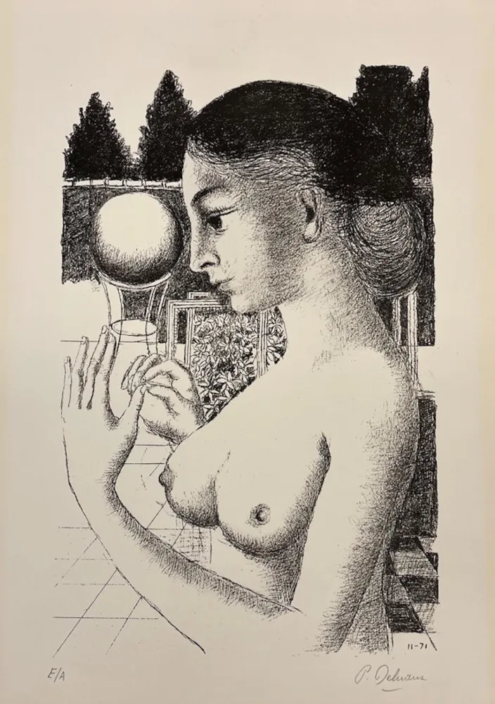 石版画 Delvaux - La femme a la boule
