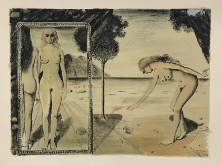 石版画 Delvaux - La Plage (The Beach)
