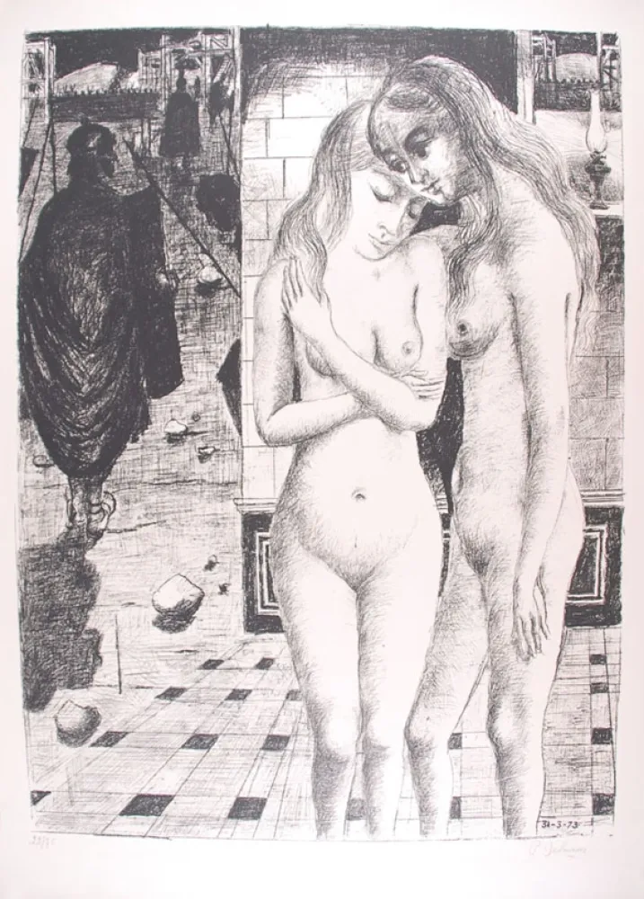 石版画 Delvaux - Les Captives