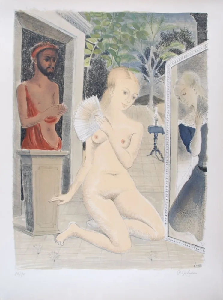 石版画 Delvaux - L'Eventail