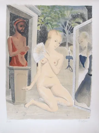 石版画 Delvaux - L'Eventail