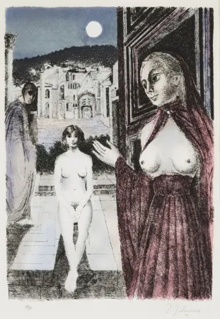 丝网印刷 Delvaux - Paul Delvaux (1897–1994) – La Reine de Saba – Silkscreen print on tissue paper – 1982