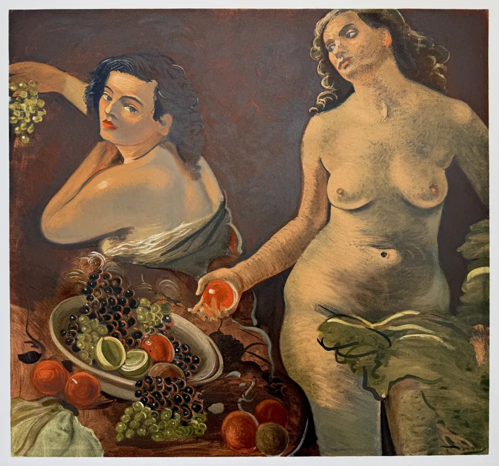 石版画 Derain - Deux femmes nues et nature morte