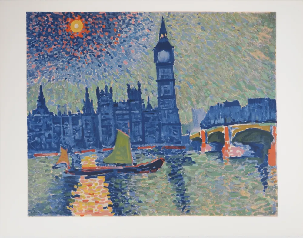 石版画 Derain - Londres, La Tamise et Big Ben