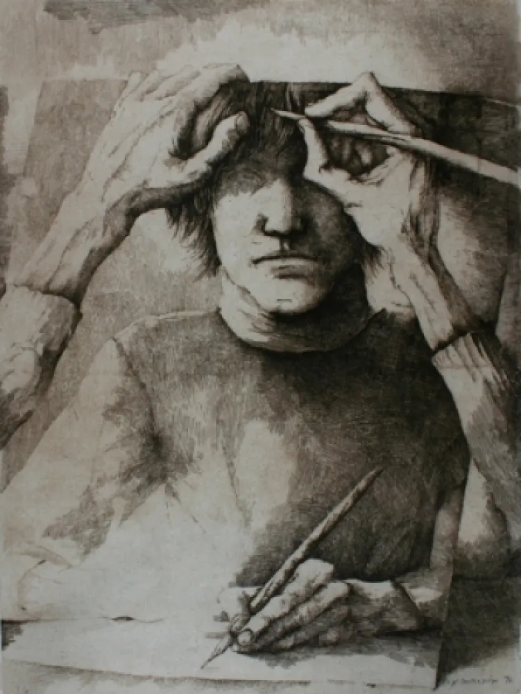 版画 Desmazières - Autoportrait