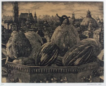 版画 Desmazières - Coliquintes devant un ville