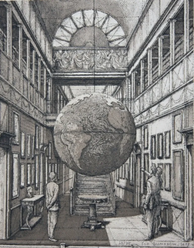 蚀刻飞尘法 Desmazières - Entrance Hall with a Globe