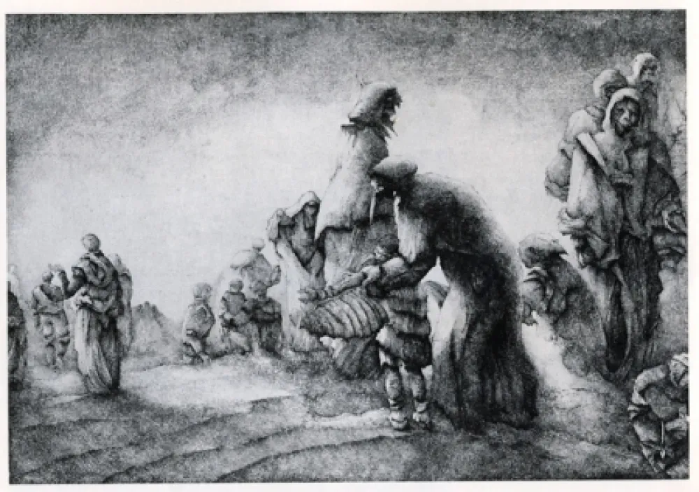 版画 Desmazières - Un Maman apprenant a son fils a voler