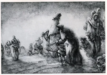 版画 Desmazières - Un Maman apprenant a son fils a voler