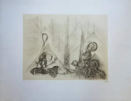 版画 Deux - Les cheminées de la Châtre