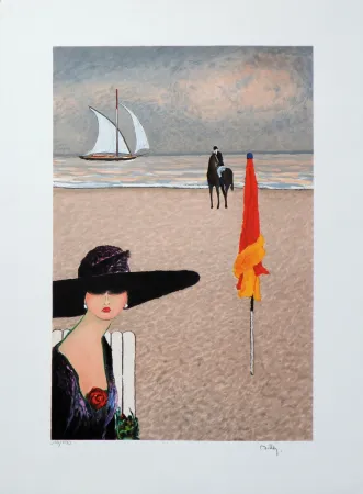 石版画 Dilley - Elégante à Deauvill