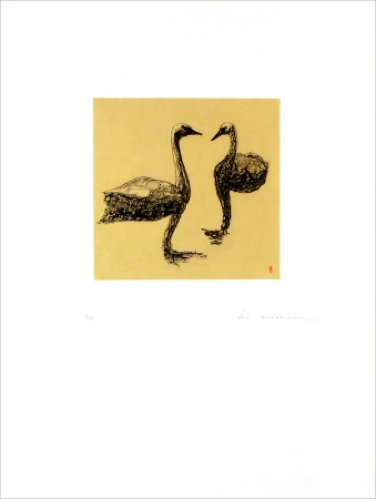 金刚砂版画 Doerflinger - Deux cygnes en suspension