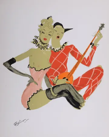 石版画 Domergue - La Parisienne : Arlette au double visage, 1956