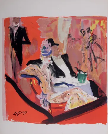 石版画 Domergue - La Parisienne : Chez Maxim's, 1956