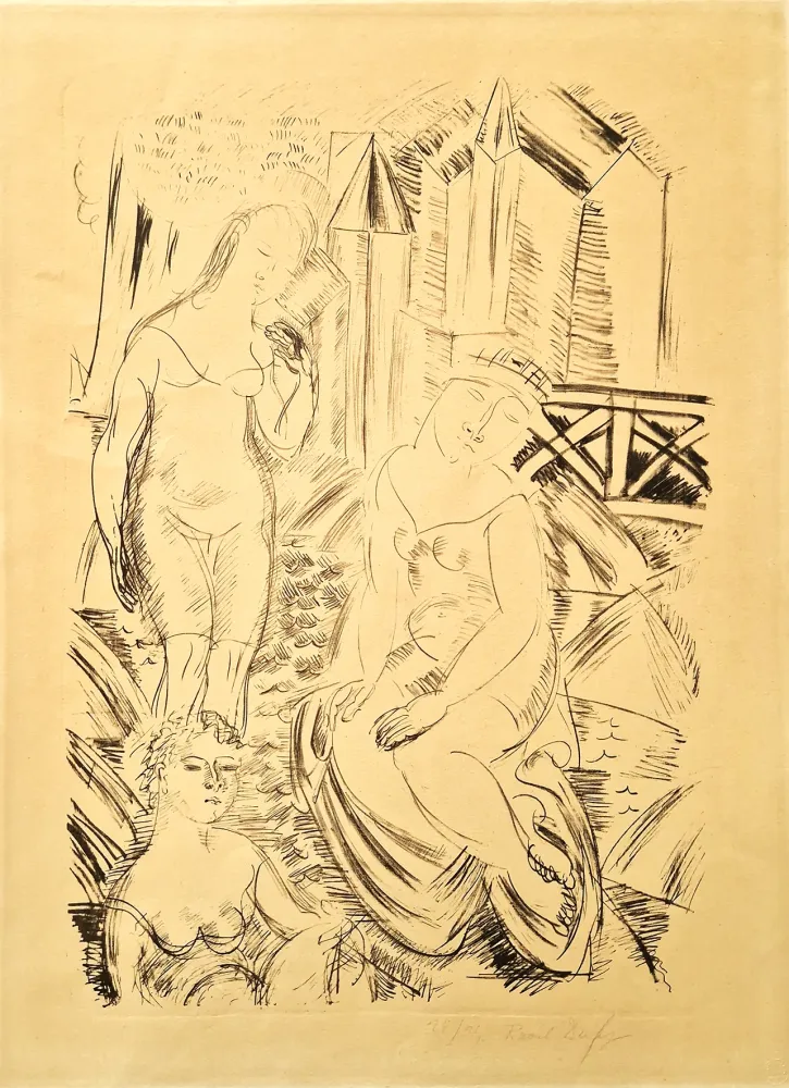 石版画 Dufy - Trois baigneuses devant le port de Sainte-Adresse