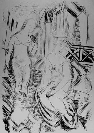 石版画 Dufy - Trois baigneuses devant le port de Sainte-Adresse