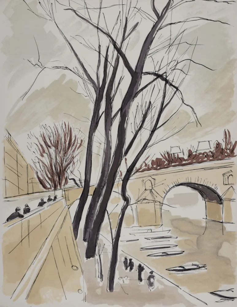 石版画 Dunoyer De Segonzac - Les Quais de Paris, 1962