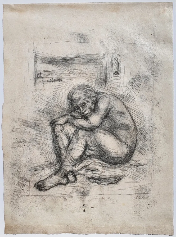 单版画 Ehrlich - Kauernder Mann - Selbstbildnis (Crouching Man - Self-Portrait)