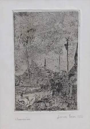 版画 Ensor - Chaumières