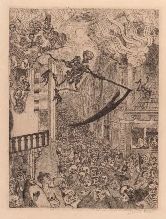版画 Ensor - La mort poursuivant le troupeau des humains