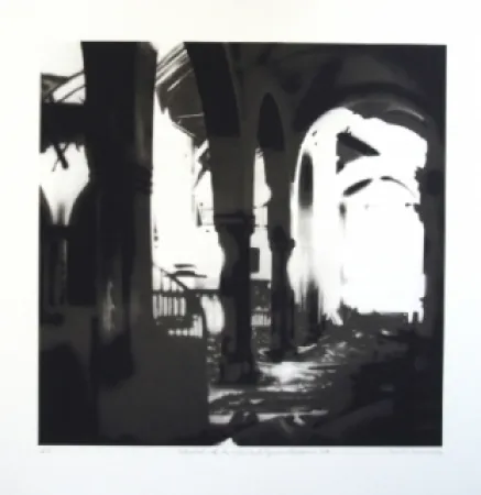 石版画 Equipo Realidad - Interior de la Iglesia de Espejo (Cordoba) en septiembre de 1937