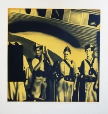 石版画 Equipo Realidad - Legionarios ante un JUNKER en su vuelo de Africa a Sevilla 1936