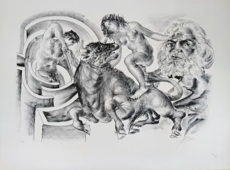 石版画 Erni - Bull and portrait of Marx