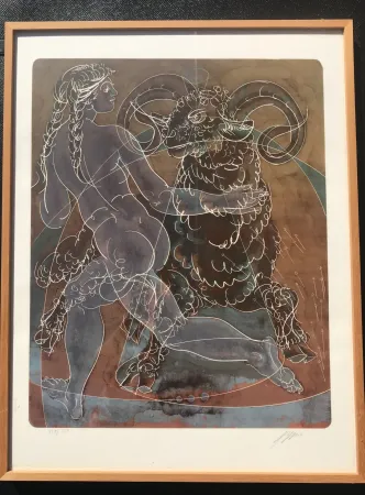 石版画 Erni - Stierzeichen Widder