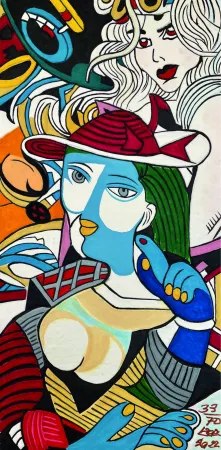 版画 Erro - FEMME AU CHAPEAU