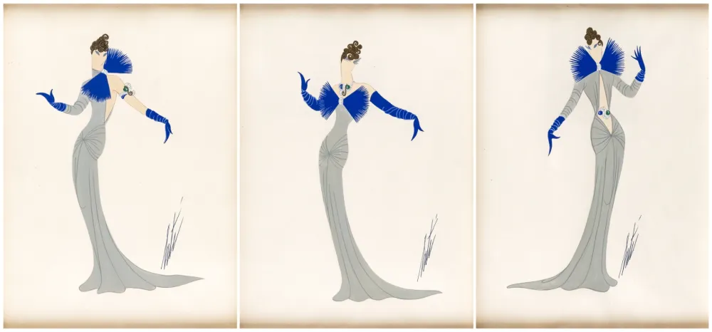 无技术 Erte -  Set of three Costume Designs 
