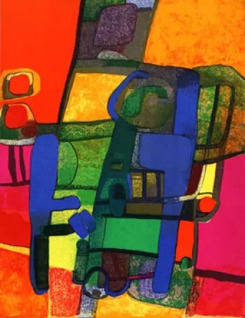 石版画 Esteve - Composition rouge