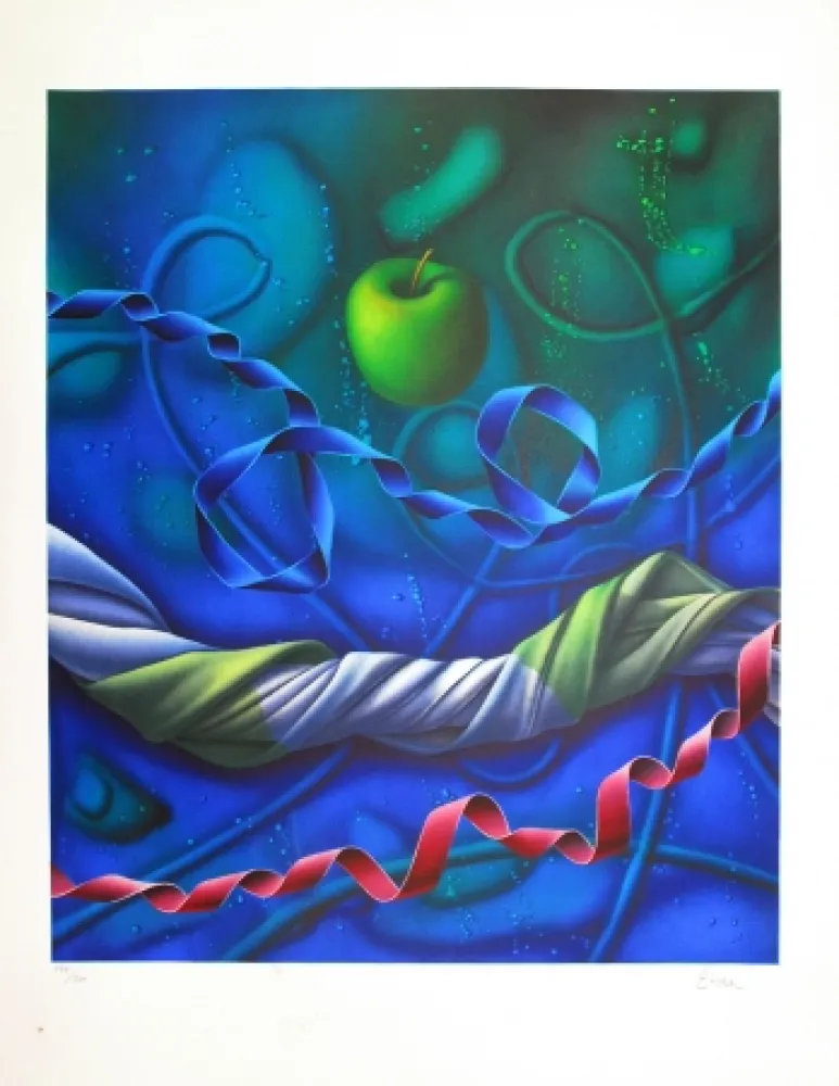 石版画 Etien' - Pomme dans l'espace / Apple in Space