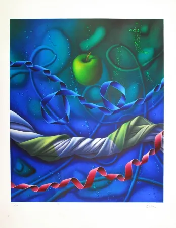 石版画 Etien' - Pomme dans l'espace / Apple in Space