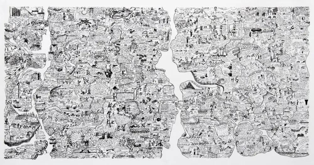 丝网印刷 Fahlström - Sketch for World Map from the Peace Portfolio