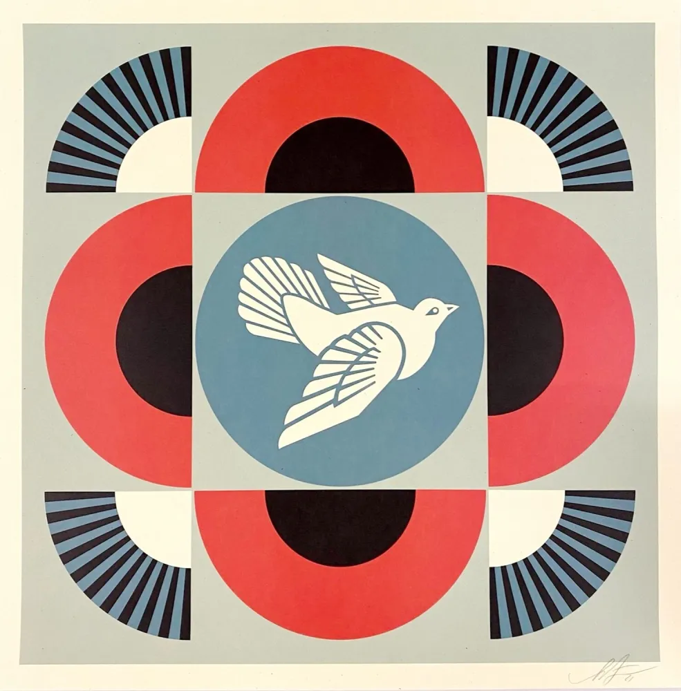 石版画 Fairey - Geometric Dove (Red)