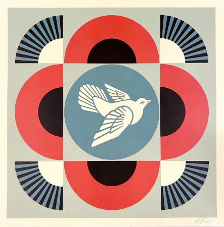 石版画 Fairey - Geometric Dove (Red)
