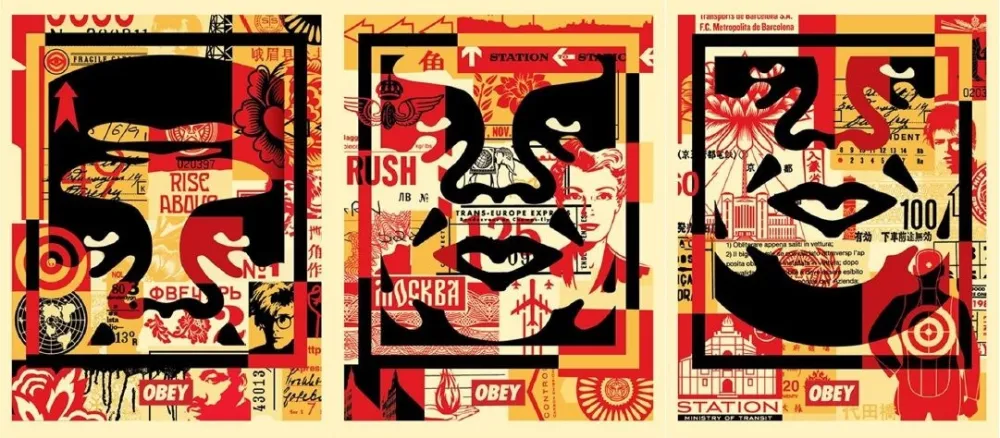 石版画 Fairey - Obey 3 Face Collage
