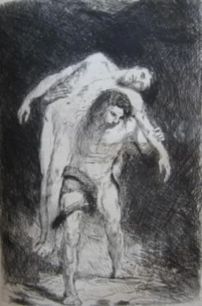 版画 Falguière - Caïn et Abel