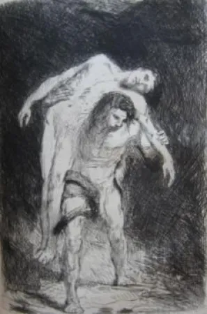 版画 Falguière - Caïn et Abel
