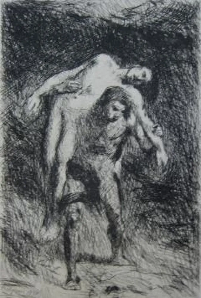 版画 Falguière - Caïn et Abel