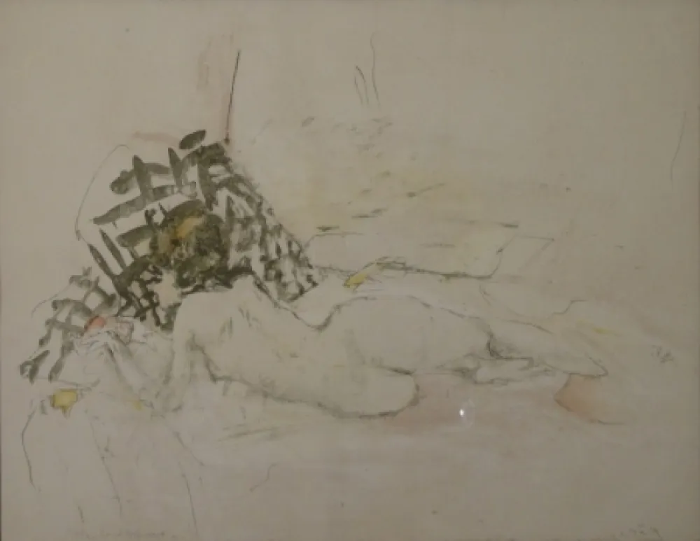 石版画 Falk - (Liegender Akt