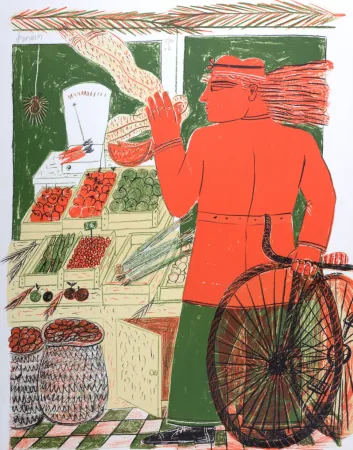 石版画 Fassianos - Chez l'épicier, circa 1995