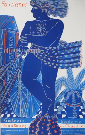 石版画 Fassianos - Cycliste dans le vent